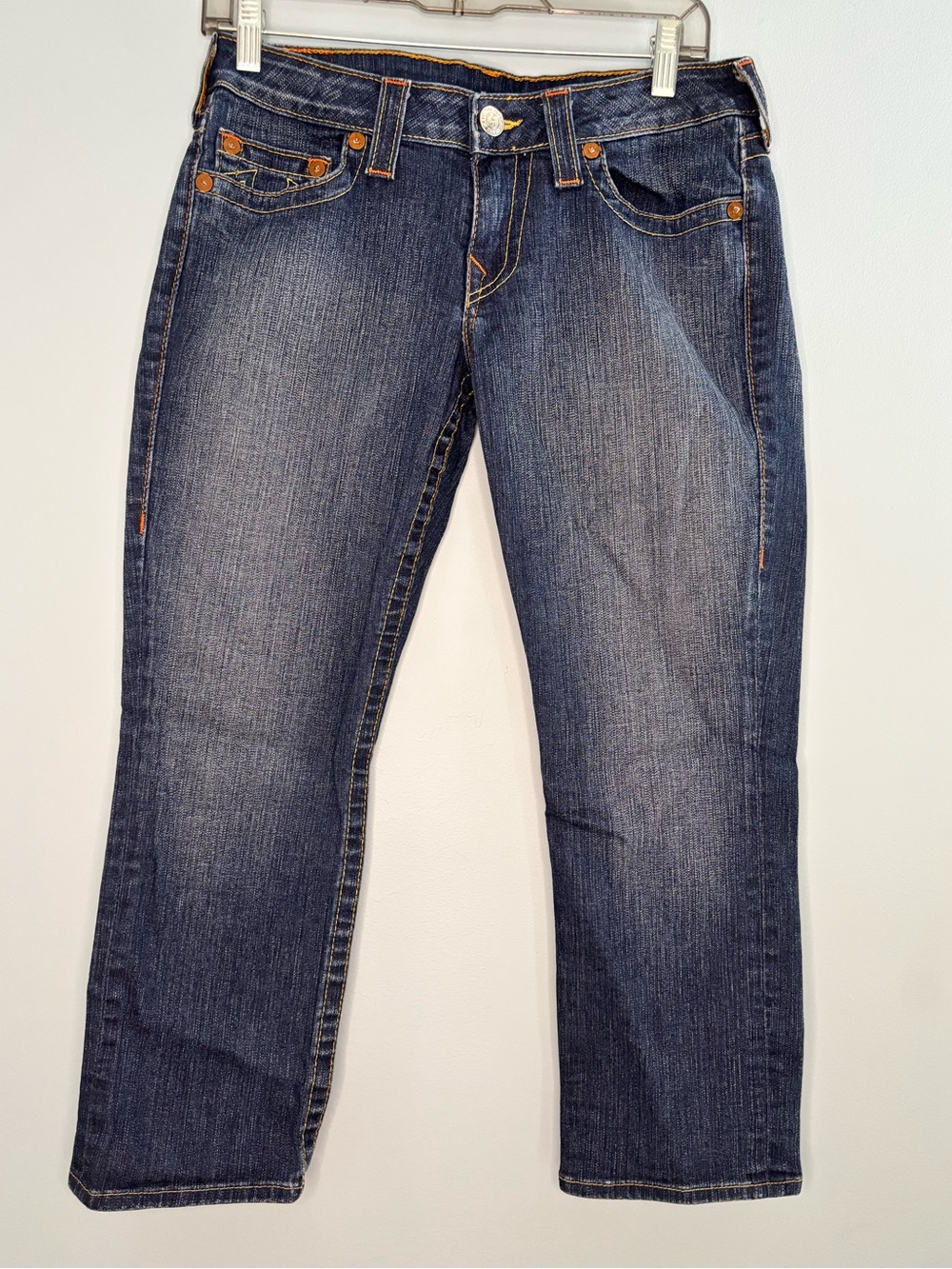 TRUE RELIGION Lizzy Cropped Low Rise Jeans Dark Wash Womenโs Size 30 Made USA